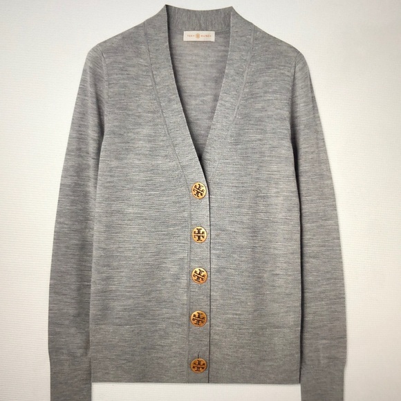 Tory Burch Sweaters - Tory Burch Simone Gray Cardigan, Size Large